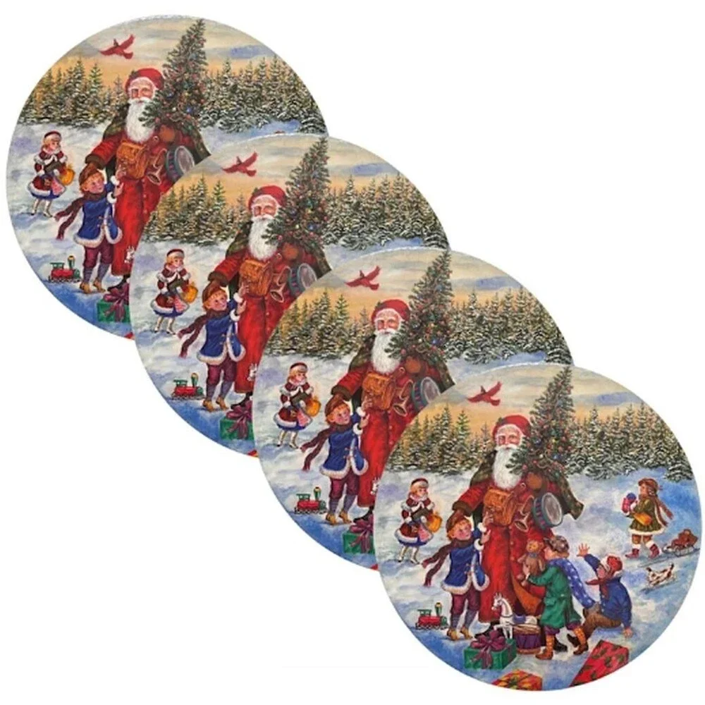 SET OF 4 HARD ROUND PLACEMATS W/CORK BACK(14